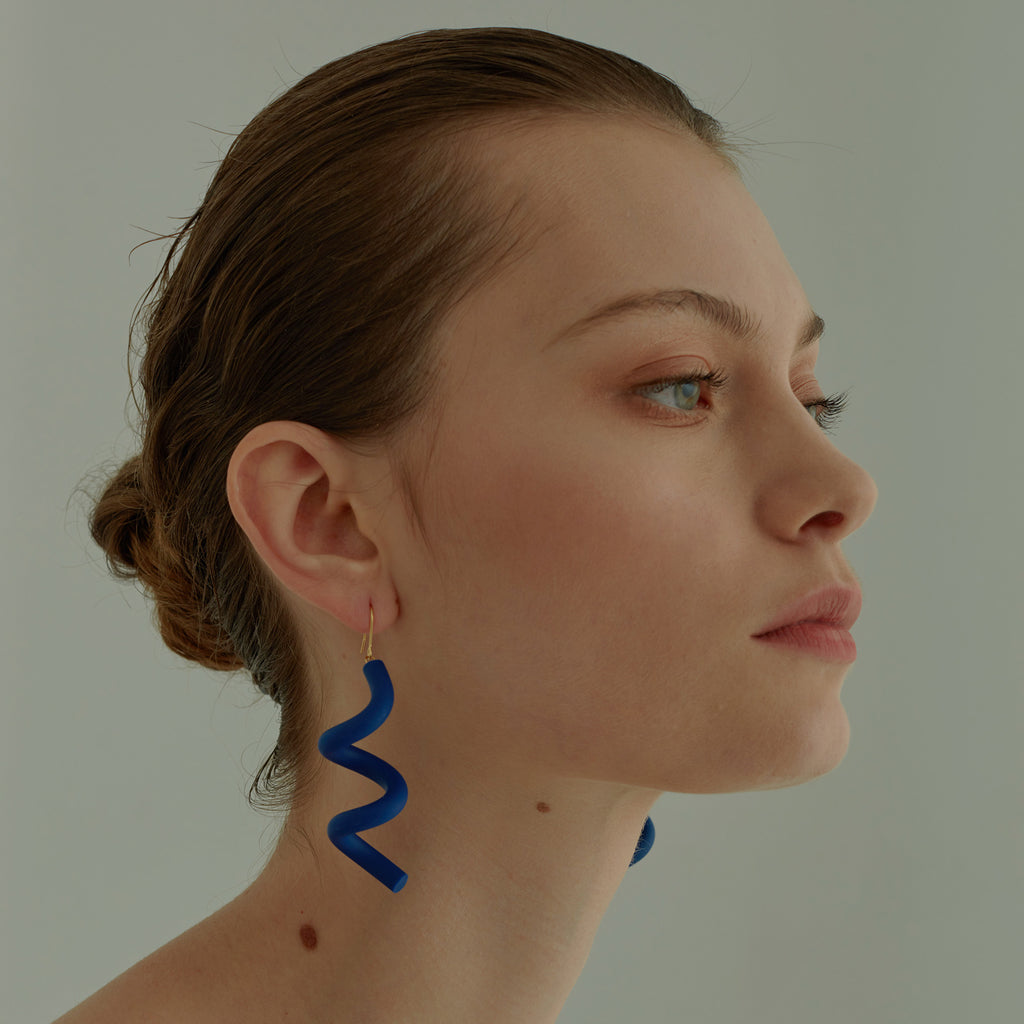 Spiral Drop Earrings in Klein Blue - AHED Project