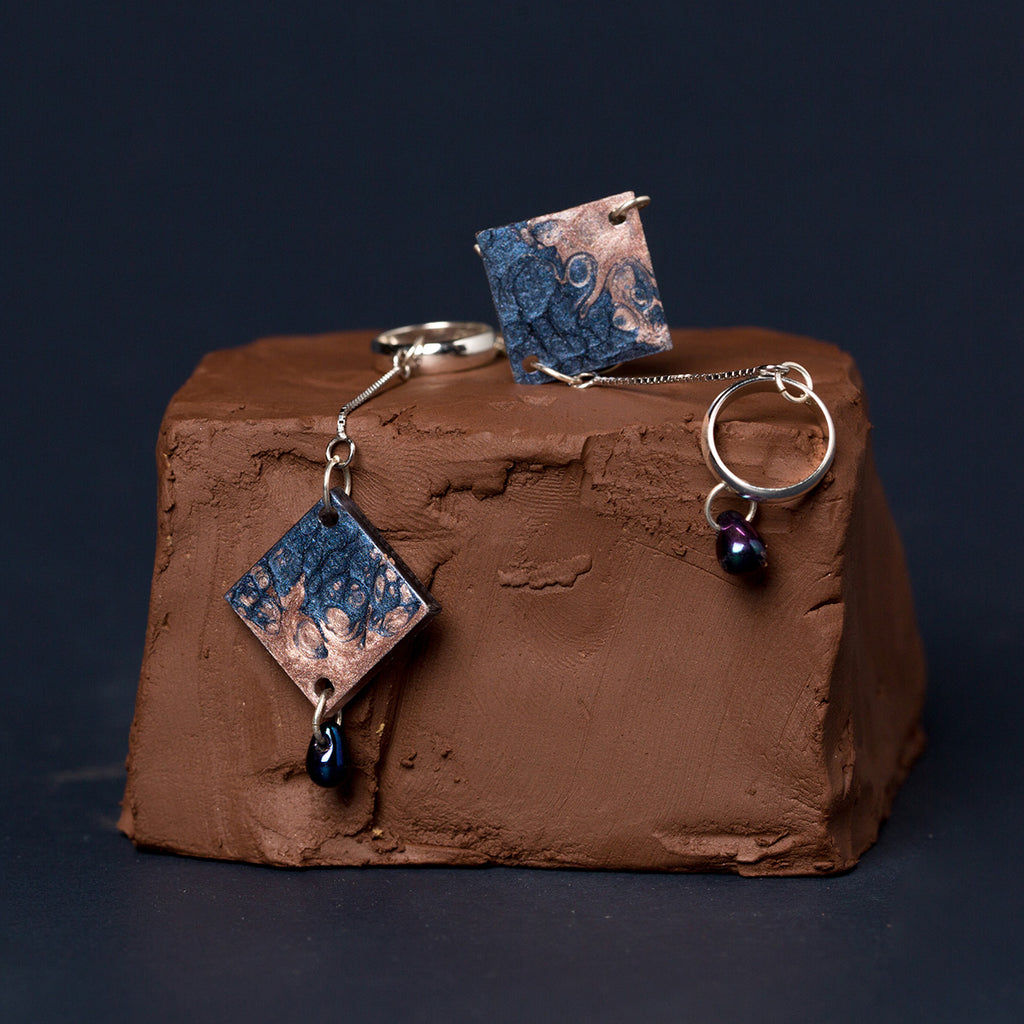 Asymmetrical Hand Painted Square Drop Earrings - AHED Project