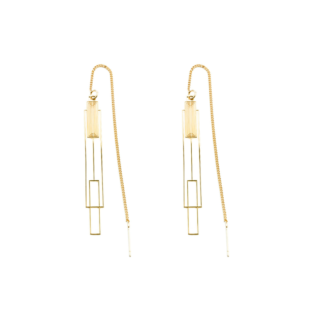 Gold Plated Modern Lantern Outline Drop Earrings - AHED Project