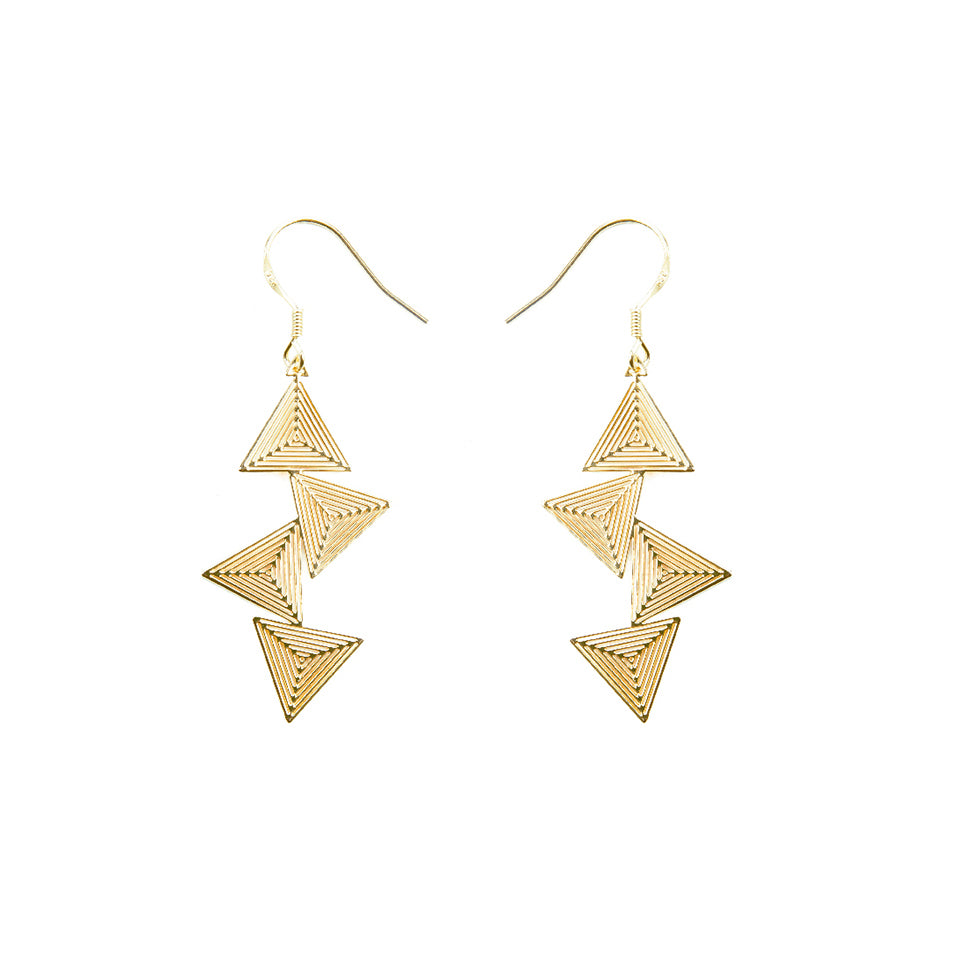 Gold Plated Stacked Triangle Rhythm Series Drop Earrings - AHED Project