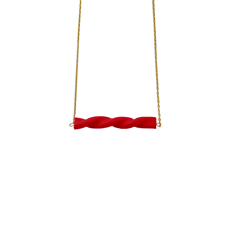 Red Twisted Clay Bar 18K Gold Plated Necklace - AHED Project