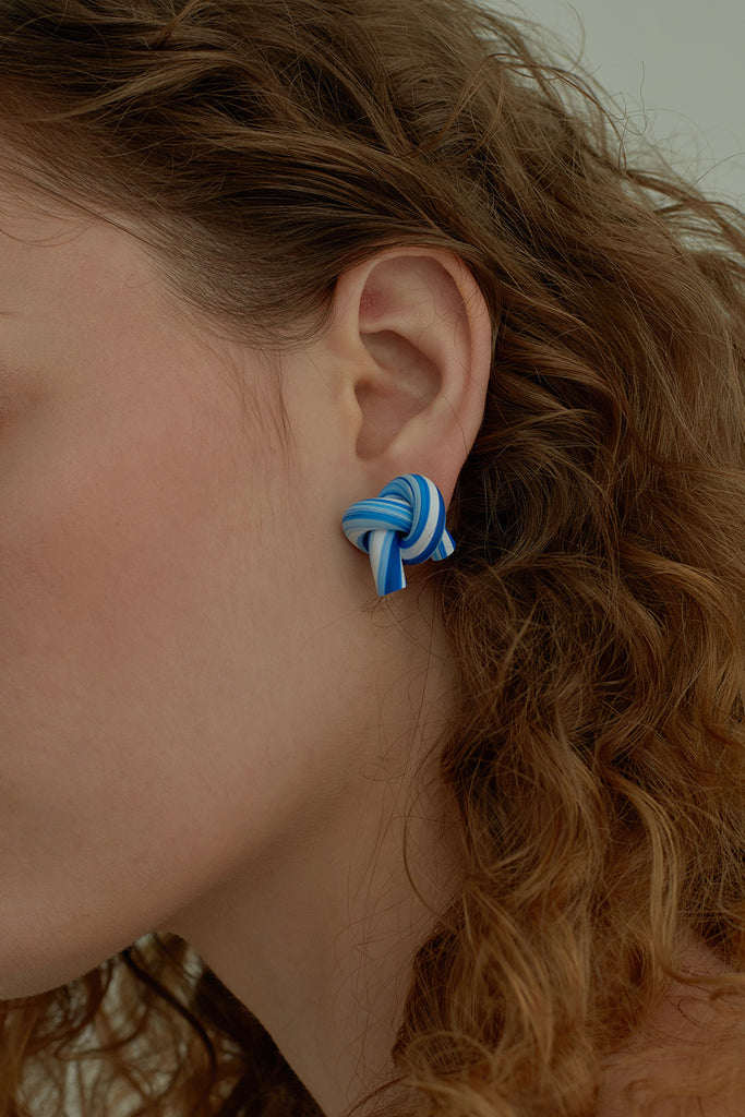 Blended Blue Clay Twist Knot Stud Earrings - AHED Project