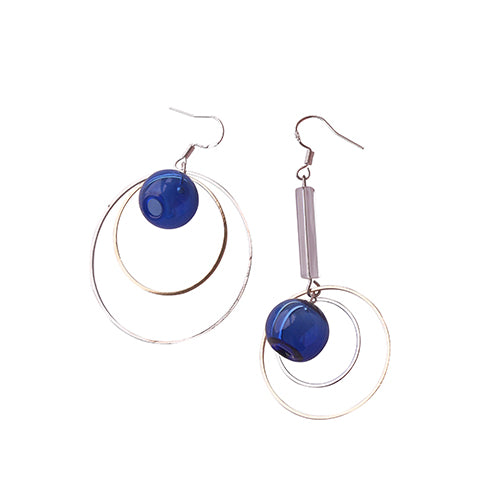Asymmetrical Blue Bubble Drop Hoop Earrings - AHED Project