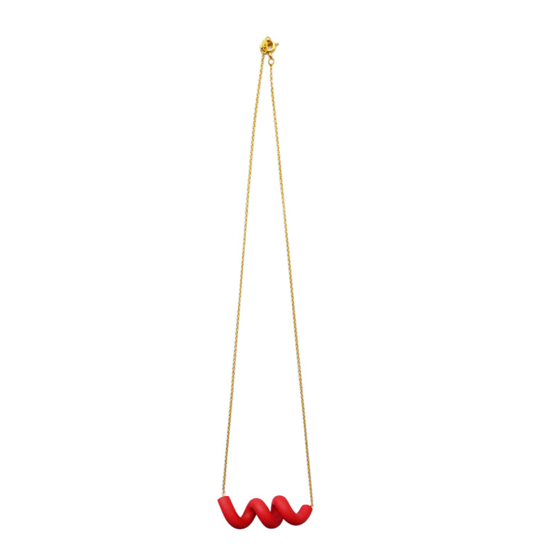 Red Spiral Clay Bar 18K Gold Plated Necklace (Quick to ship) - AHED Project
