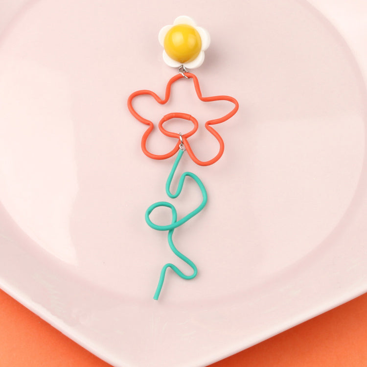 Playful Squiggly Long Flower Statement Earring - AHED Project