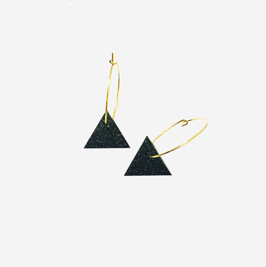 Black & Gold Triangle Clay Drop Hoop Earrings - AHED Project
