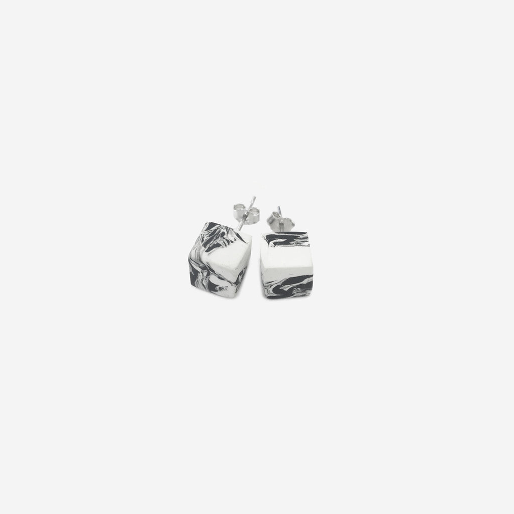 Clay Cube Studs Earrings - Black & White - AHED Project