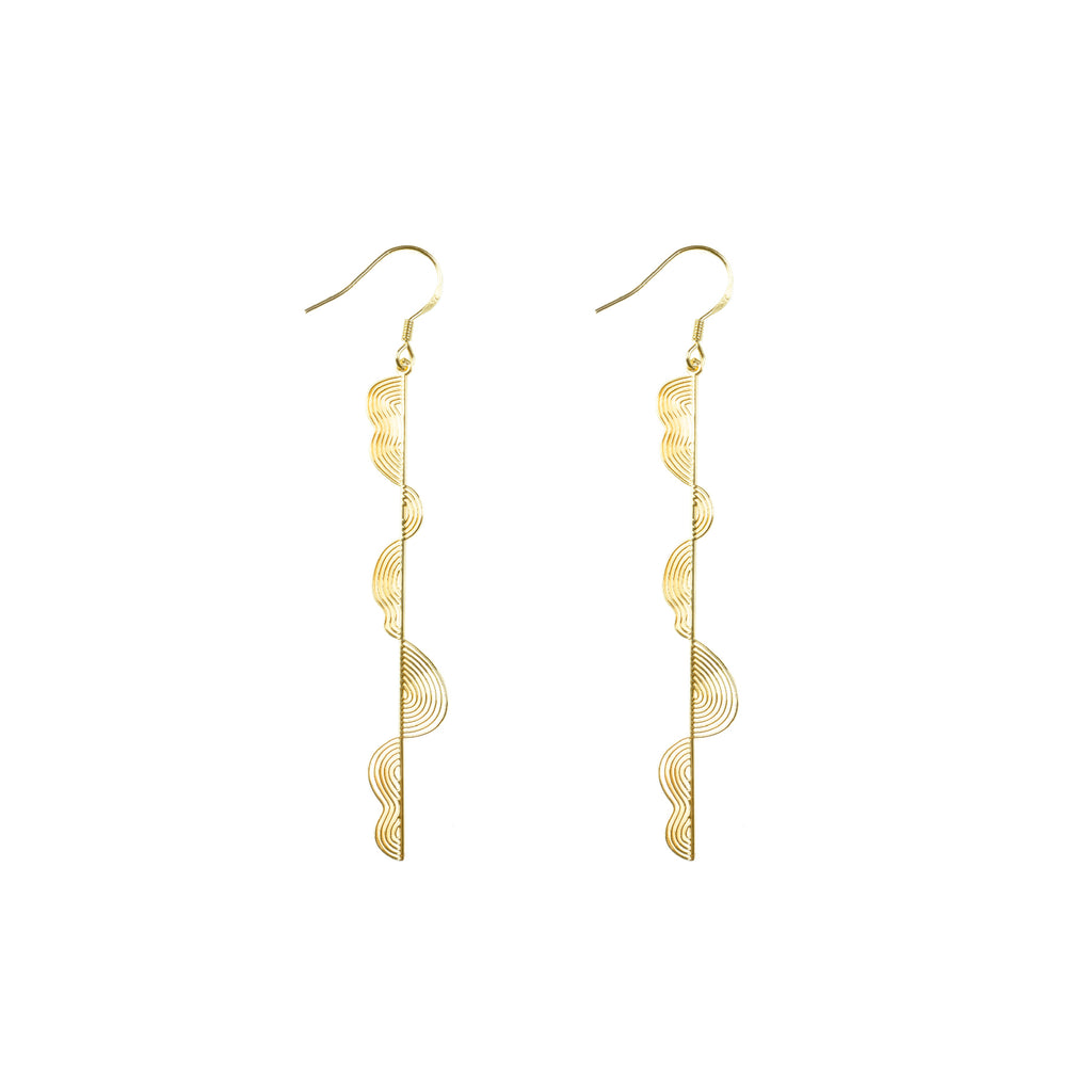 Gold Plated Irregular Wavy Bar Drop Earrings - AHED Project