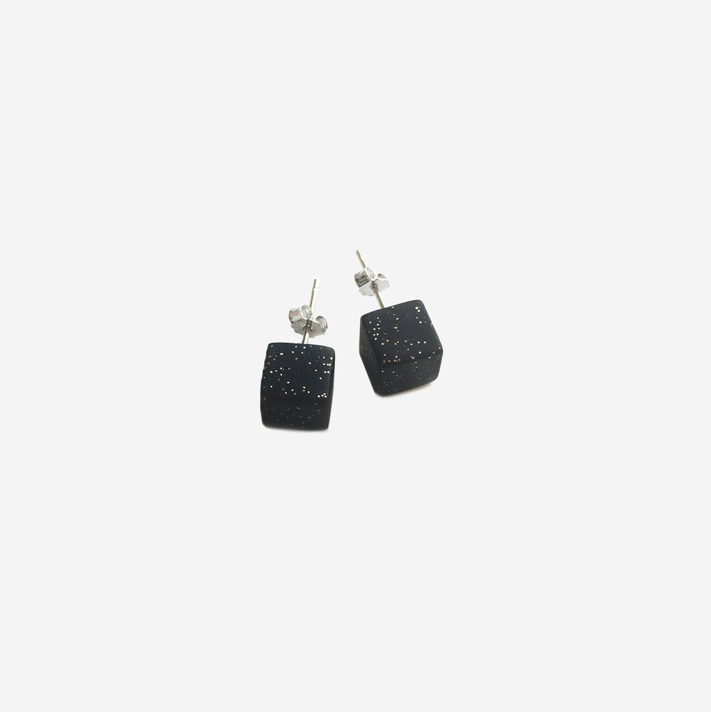 Clay Cube Studs Earrings - Black & Gold - AHED Project