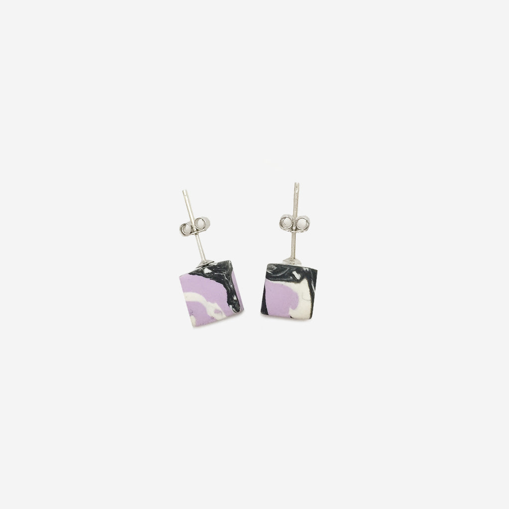 Clay Cube Studs Earrings - Lavender Marble Blend - AHED Project
