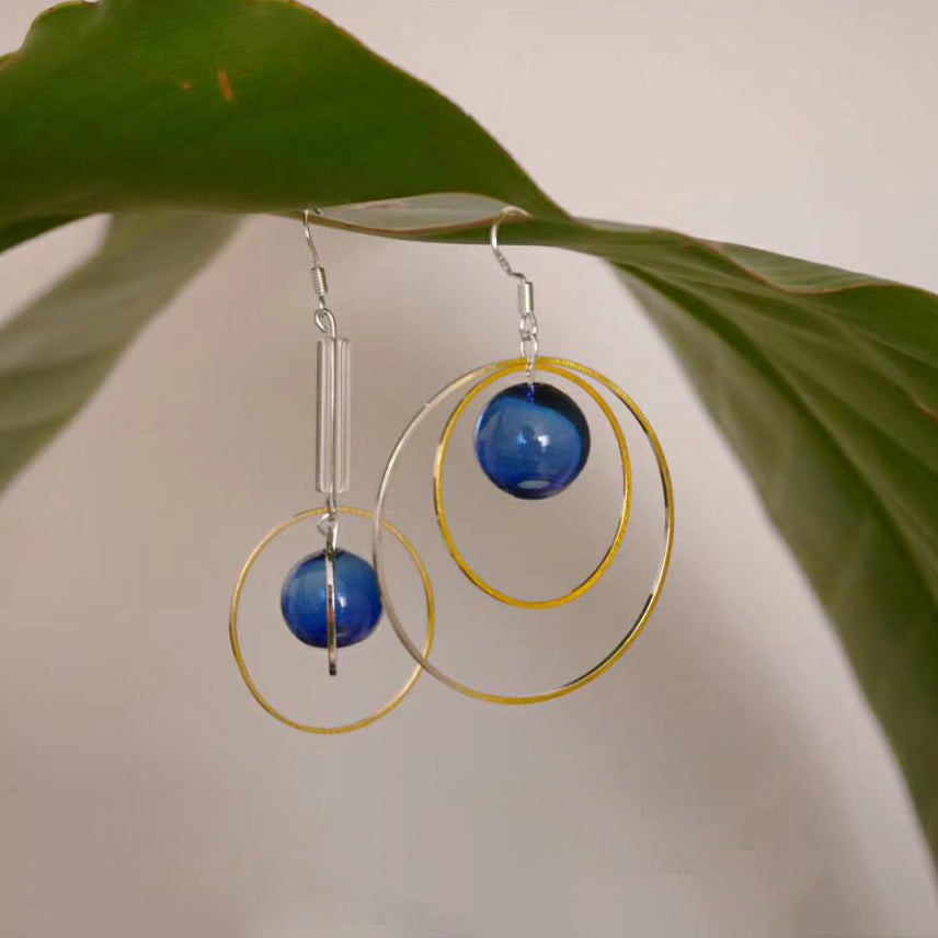 Asymmetrical Blue Bubble Drop Hoop Earrings - AHED Project
